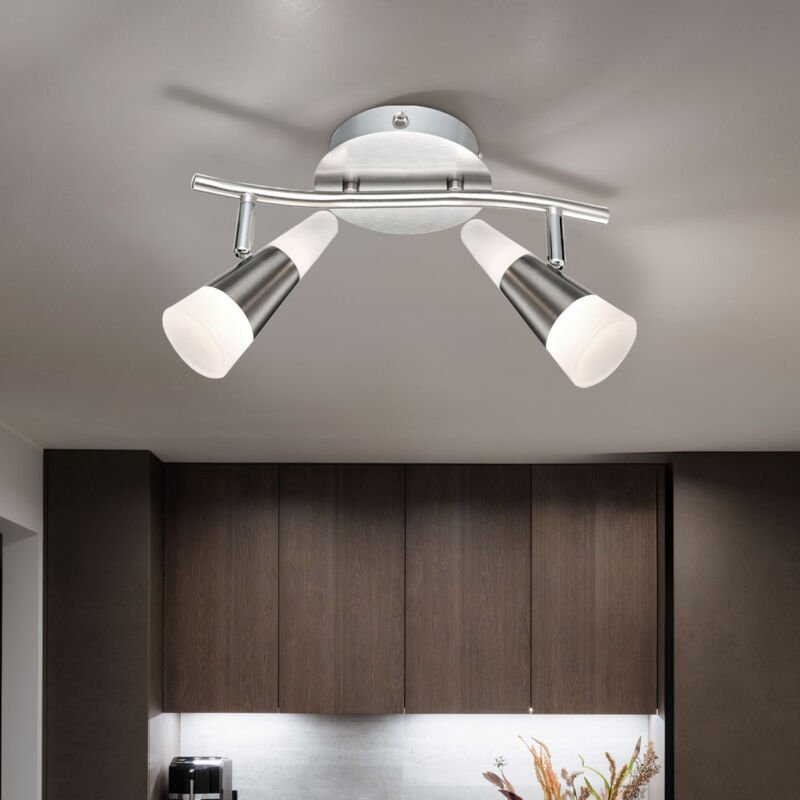 foto del prodotto plafoniera 2 faretti a soffitto fiamma orientabili plafoniera grigia spot led, con faretti mobili in grigio e nichel, 2x5w 2x 300lm 3000k, lxpxh 