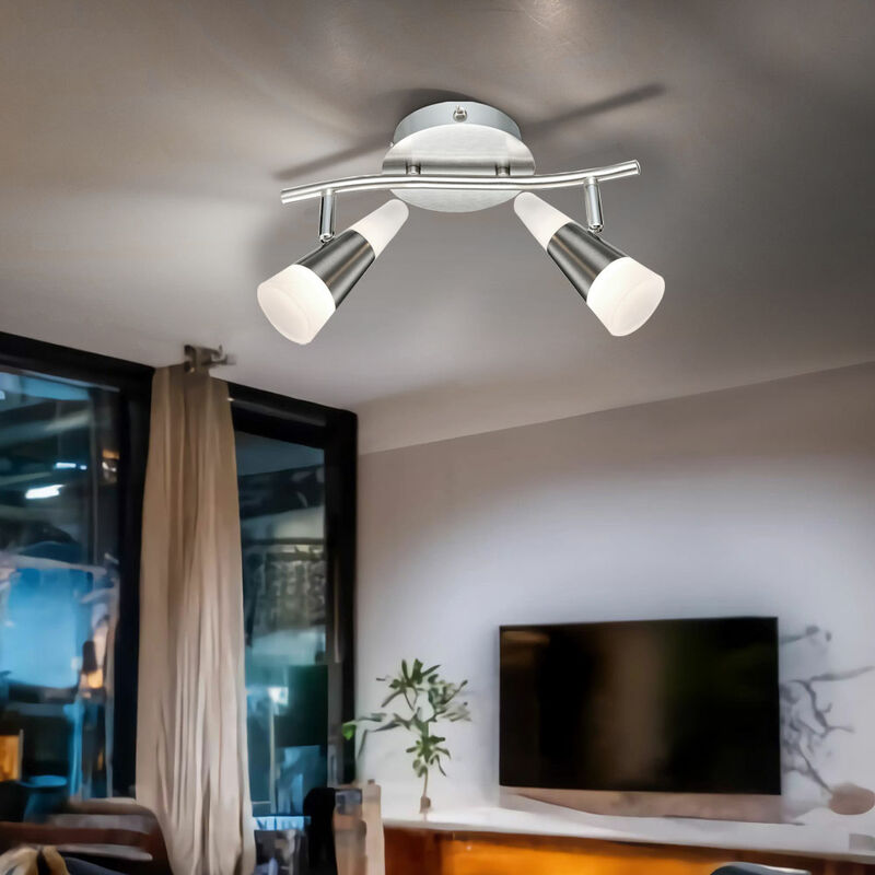 foto del prodotto plafoniera 2 faretti a soffitto fiamma orientabili plafoniera grigia spot led, con faretti mobili in grigio e nichel, 2x5w 2x 300lm 3000k, lxpxh 