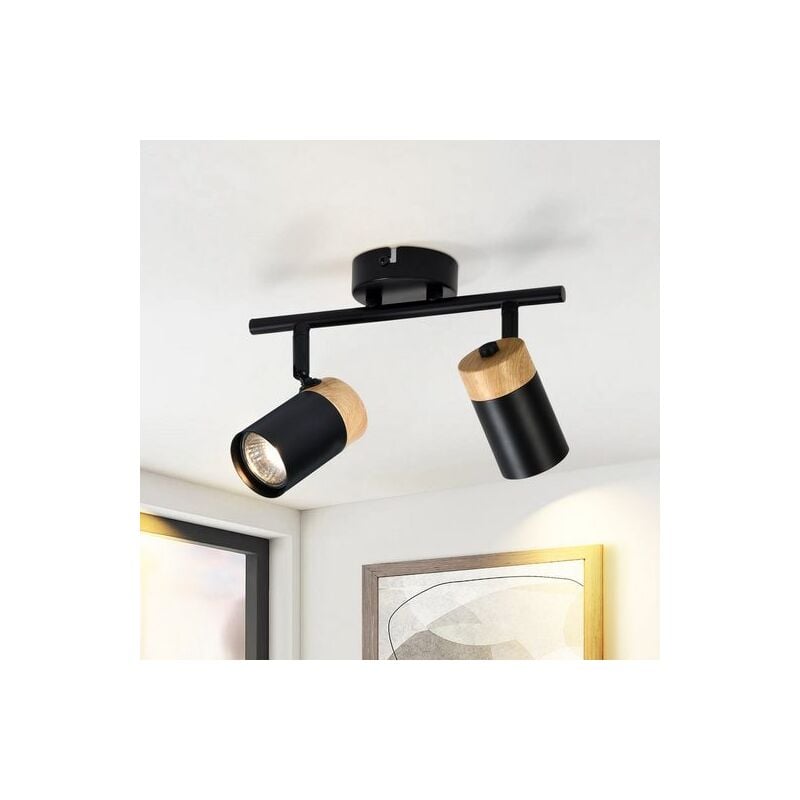 foto del prodotto plafoniera 2 fiamme di legno gu10 led faretto da soffitto nero orientabile a 330 faretto per ingresso garage soggiorno camera da letto cucina