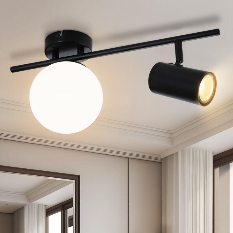 foto del prodotto plafoniera 2 flammig nero plafoniera moderna con faretti da incasso gu10 girevoli da 40 cm, lampada da corridoio con globo in metallo e vetro e14,