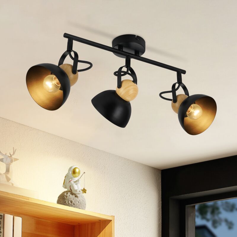 foto del prodotto plafoniera 3 faretti da soffitto vintage neri gbly faretti da soffitto retr a 3 lampadine e27 lampada da cucina girevole a 350 plafoniera da