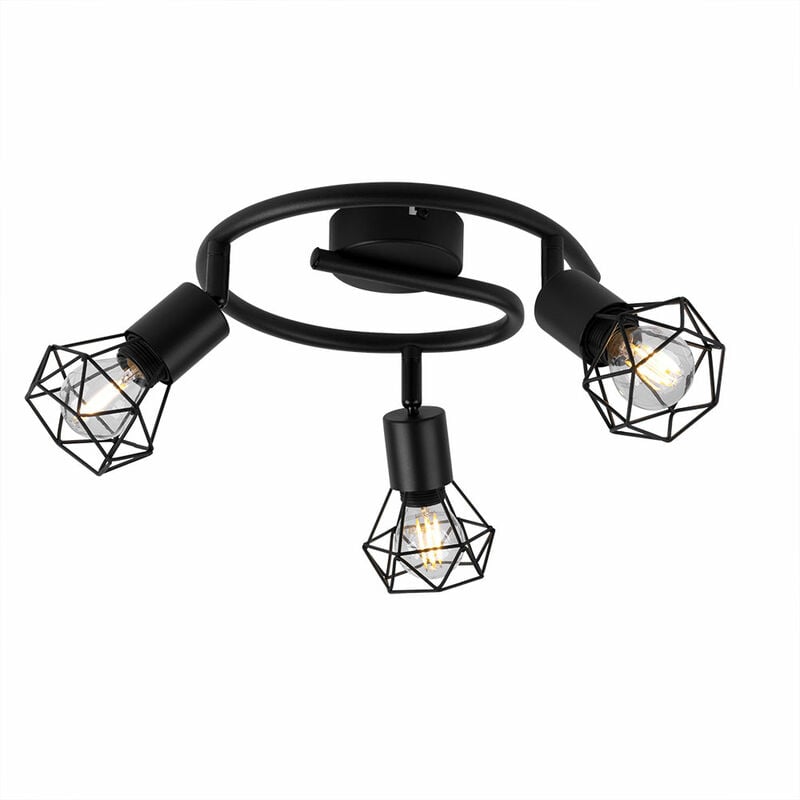 foto del prodotto plafoniera 3 fiamme faretto rotondo gabbia design lampada da soffitto faretto nero, spot a forma di diamante, 3x e14, 23 cm