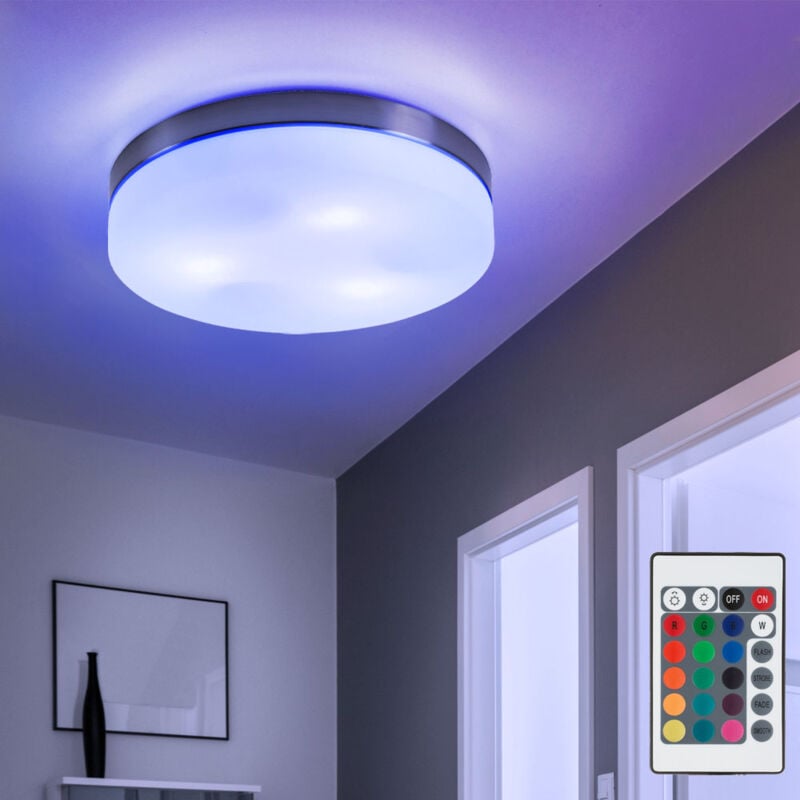 foto del prodotto plafoniera 3 luci soggiorno lampada da soffitto in vetro bianco plafoniera metallo, telecomando dimmerabile, 3x led rgb 4,8w 470lm bianco caldo, dxh
