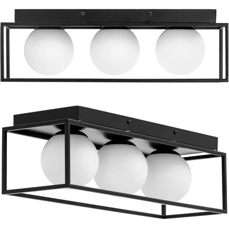 foto del prodotto plafoniera 3 sfere in vetro con montatura in ferro plafoniera led soffitto