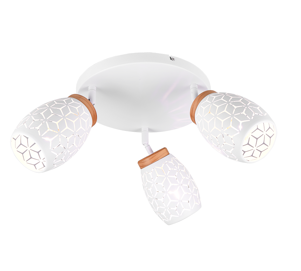 foto del prodotto plafoniera 3 spots, metallo, bianco e legno, d 58 cm, bidar