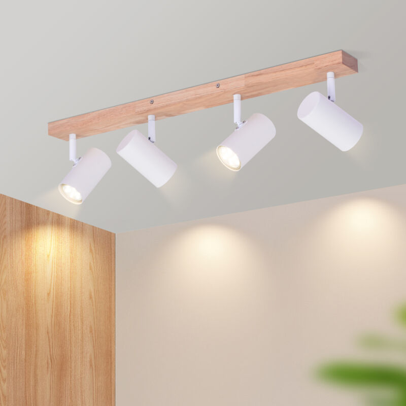 foto del prodotto plafoniera, 4 faretti da soffitto in legno lampada da corridoio bianca gu10 plafoniera da corridoio vintage girevole a 350 max.25w senza