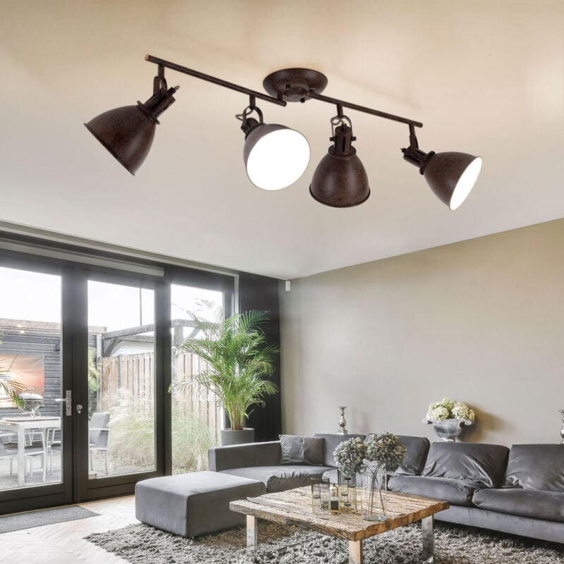 foto del prodotto plafoniera 4 faretti spot bar faretto spot mobile lampada da soffitto, metallo ruggine, 4x prese e14, lxpxh 80x15x20 cm