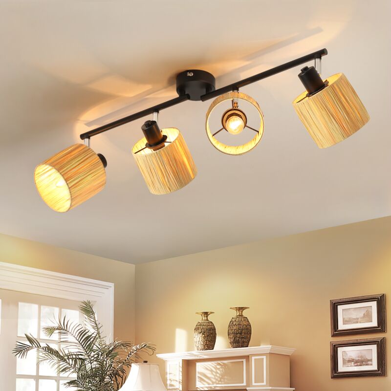 foto del prodotto plafoniera 4 fiamme lampada da soffitto salotto faretti da soffitto vintage interno nero naturale lampada da soffitto e14 carta 350 girevole