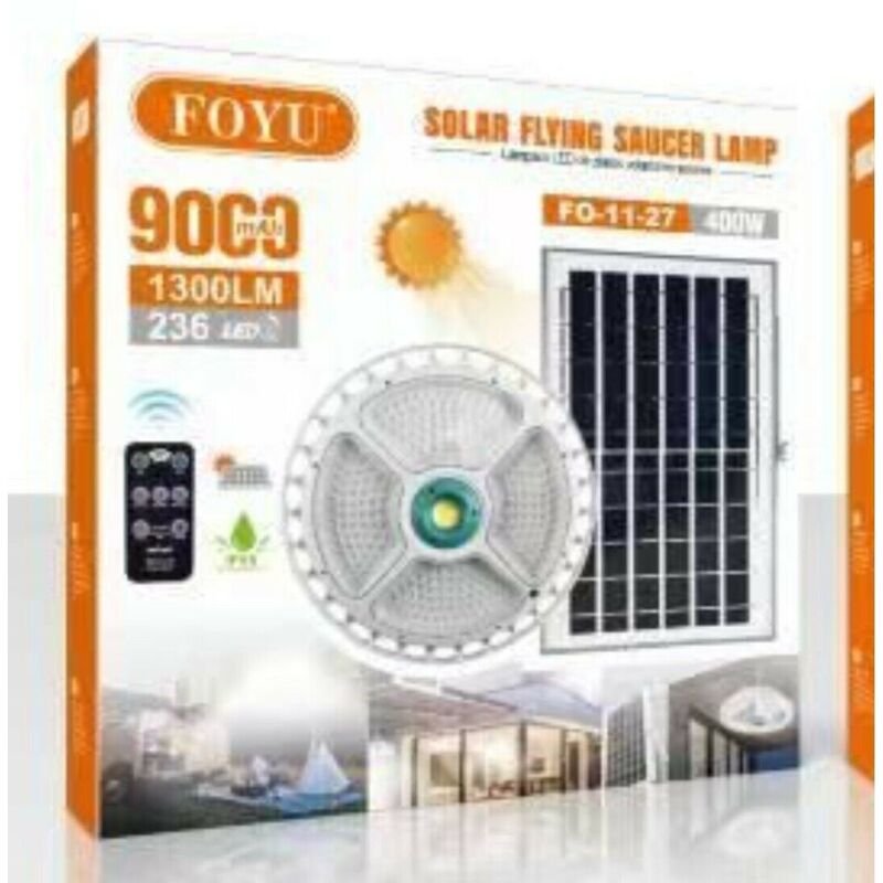 foto del prodotto plafoniera 400w lampada 236 led con pannello solare crepuscolare 1200lm ip55