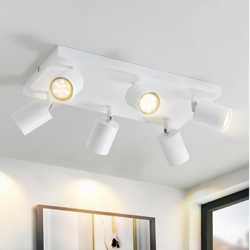 foto del prodotto plafoniera 6 spot regolabili, bianco, spot da soffitto gu10, lampade orientabili a 330 , illuminazione interna, per soggiorno, camera da letto,