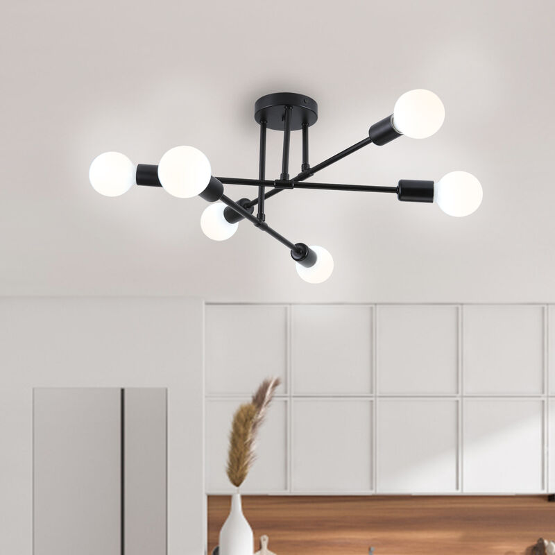 foto del prodotto plafoniera 6x e27 lampade vintage industriale lampadario per cucina camera da letto soggiorno nero