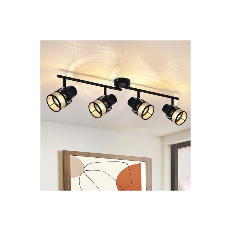 foto del prodotto plafoniera a 4 fiamme nero faretto da soffitto in metallo vintage e27 330 orientabile lampada da soffitto a led con paralume in tessuto oro