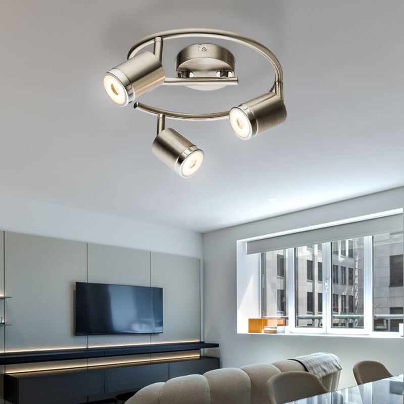 foto del prodotto plafoniera a led apparecchio in metallo nichel cromato opaco spot soggiorno camera da letto