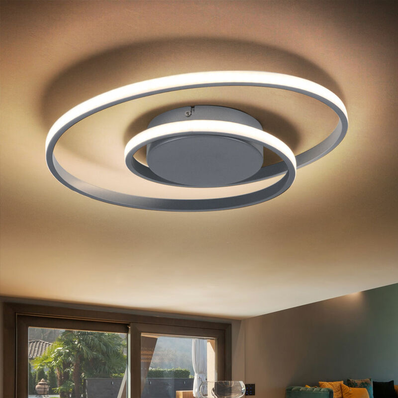 foto del prodotto plafoniera a led argento lampada da soggiorno moderna dimmerabile plafoniera di design, interruttore dimmer, 1x led 22 watt 2200 lumen bianco caldo,