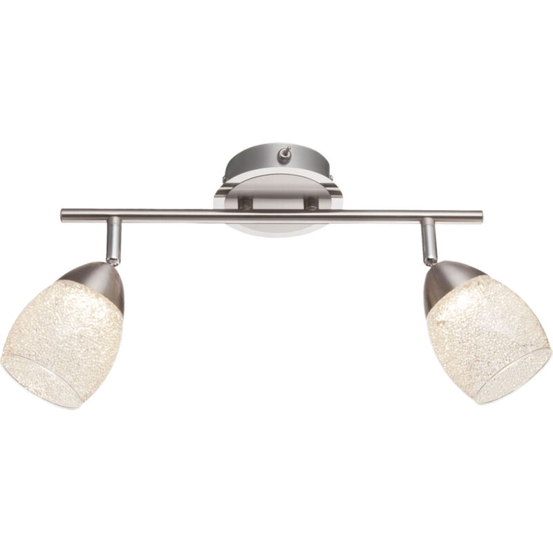 foto del prodotto plafoniera a led cromata faretti a soffitto a 2 fiamme con cristalli orientabili, 2x led 5 watt 430 lumen bianco neutro, lxh 35 x 21 cm