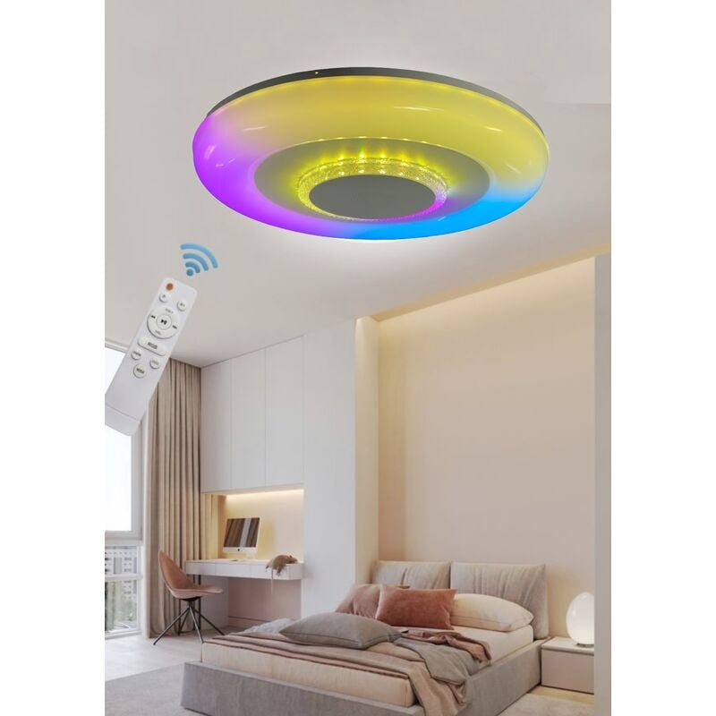 foto del prodotto plafoniera a led da 72 watt rgb piu 3 tonalita luce bianca dimmerabile con cassa bluetooth per musica