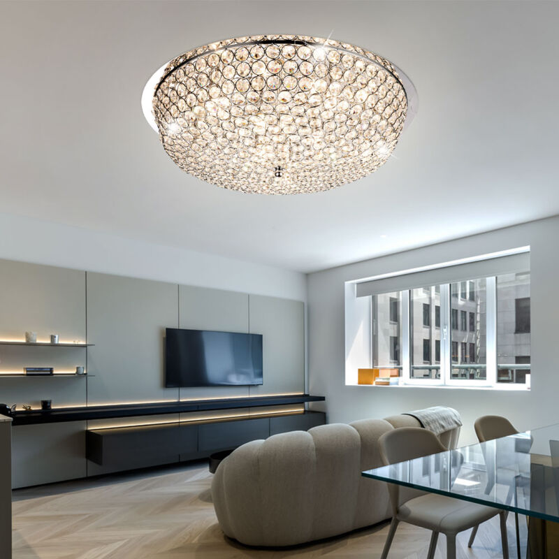 foto del prodotto plafoniera a led lampada cromata treccia cristalli illuminazione soggiorno camera da letto