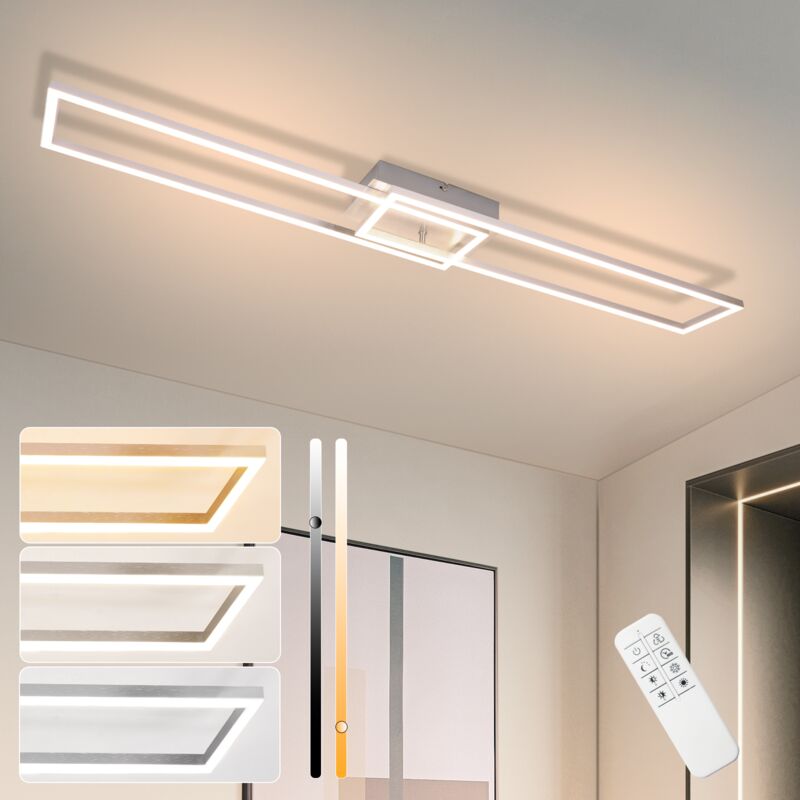 foto del prodotto plafoniera a led lampada da camera da letto a 2 luci, 102 cm, moderna, dimmerabile con telecomando, illuminazione da soffitto argento, design