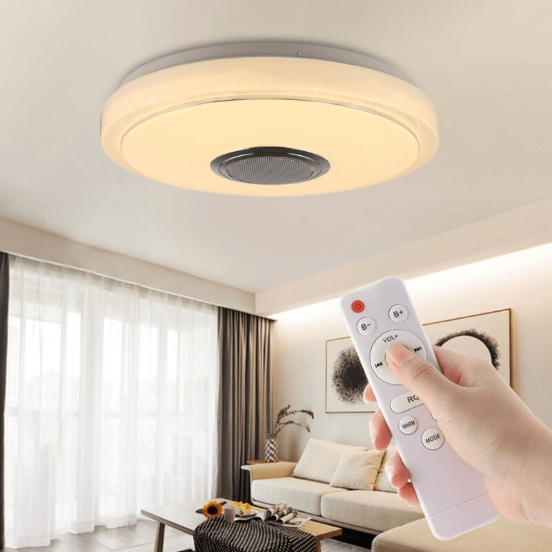 foto del prodotto plafoniera a led, plafoniera con altoparlante bluetooth, plafoniera da incasso da 38 w plafoniera a led musicale rgb che cambia colore con app e