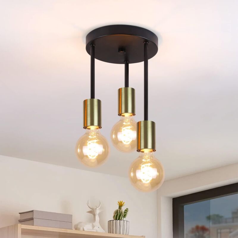 foto del prodotto plafoniera a sospensione 3 faretti a soffitto plafoniera vintage e27 oro nero con 3 faretti lampadario industriale moderno faretti a soffitto per