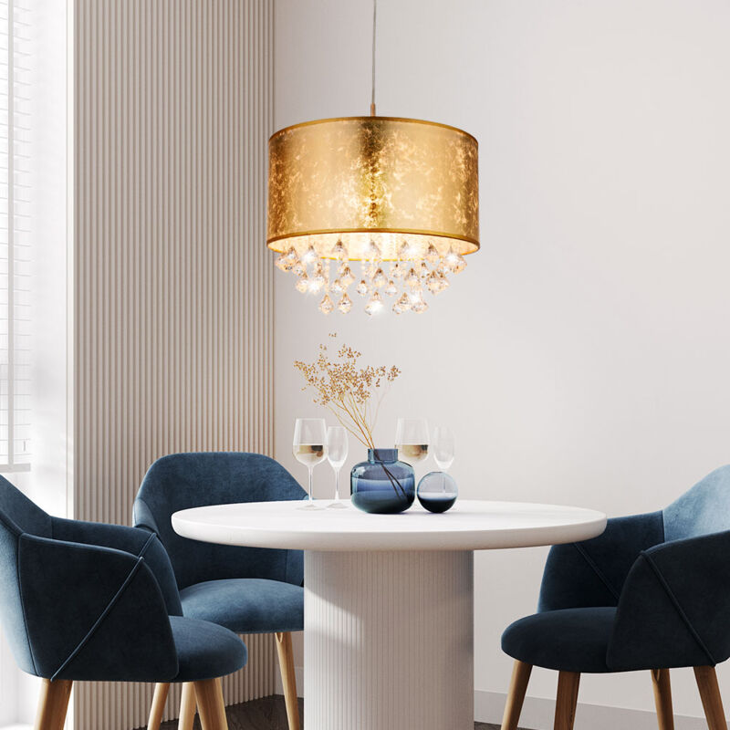 foto del prodotto plafoniera a sospensione in cristallo a pendolo tessile illuminazione camera da letto plafoniera oro globo 15187h3