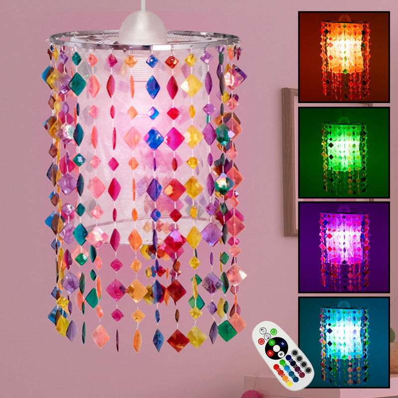 foto del prodotto plafoniera a sospensione per bambini telecomando luce di cristallo dimmerabile in un set di lampadine led rgb