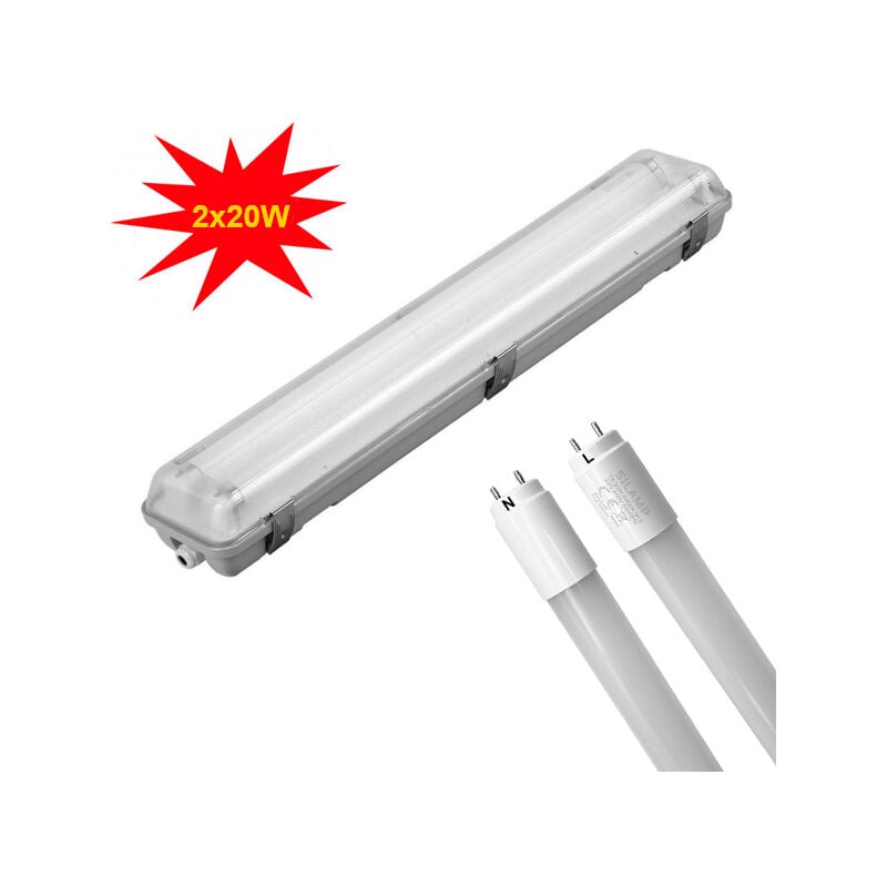 foto del prodotto plafoniera a tenuta stagna ip65 120cm 220v incluso di 2 tubi t8 20w opachiluce fredda 6400k