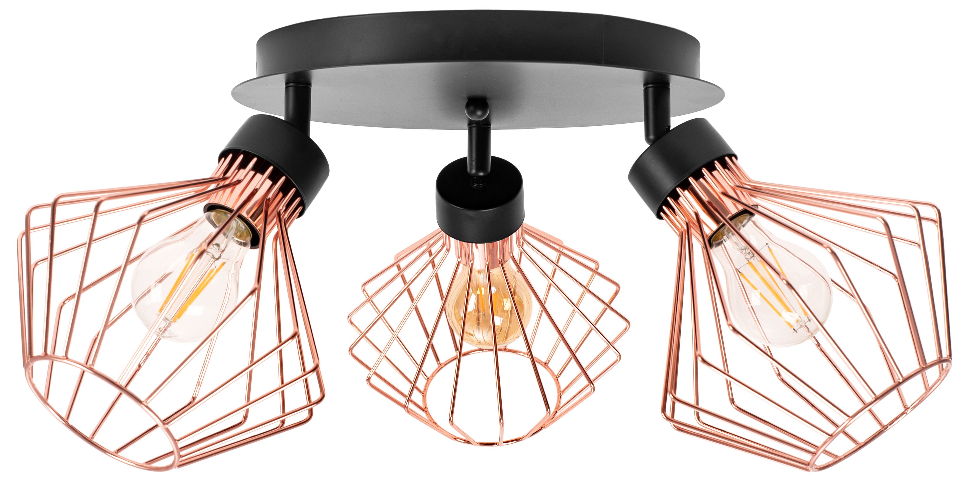 foto del prodotto plafoniera app536 3c loft nero rosa oro 3 punti luce e27 19x20x28cm