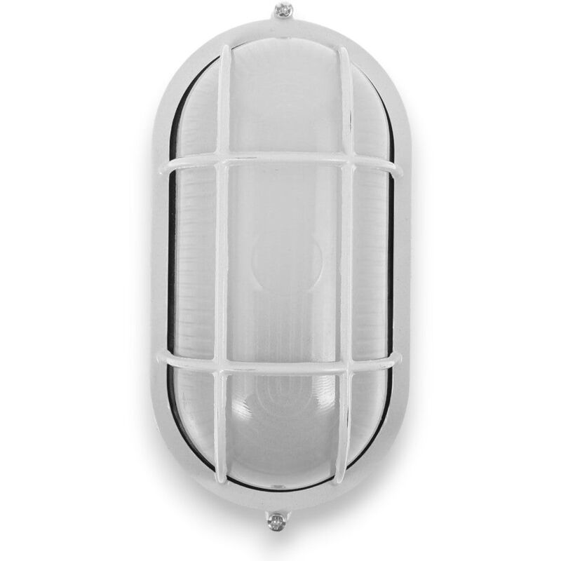 foto del prodotto plafoniera applique da esterno per parete o soffitto in alluminio pressofuso con griglia di protezione algi bianco