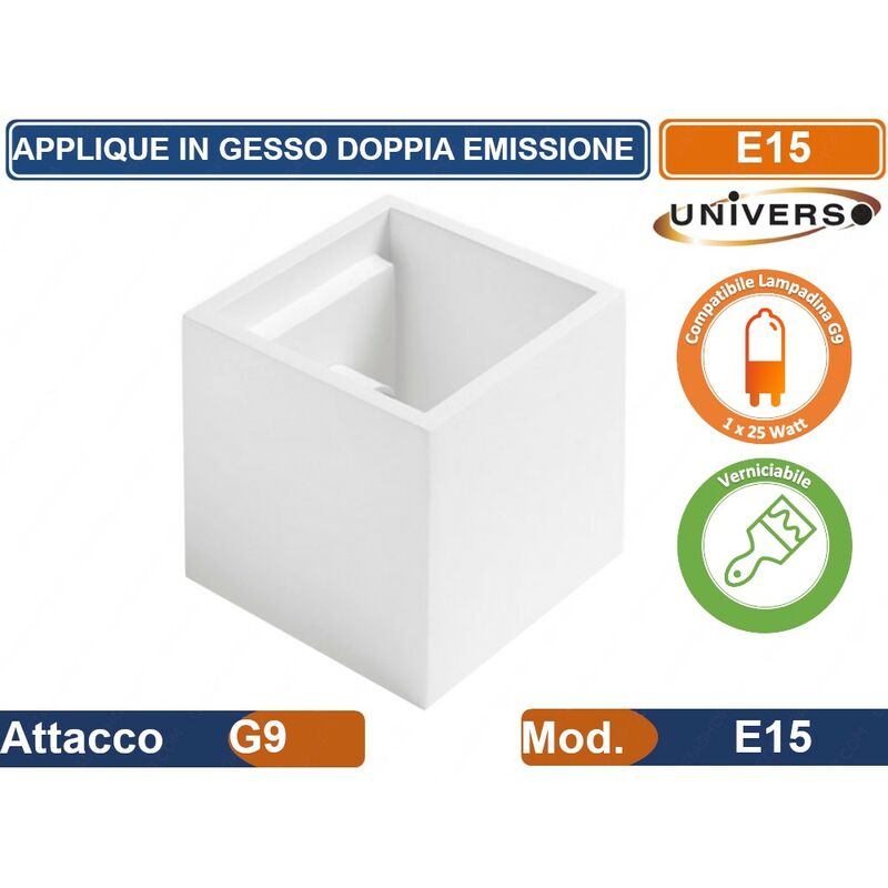 foto del prodotto plafoniera applique portafaretto in gesso a cubo montaggio a parete lampadina g9
