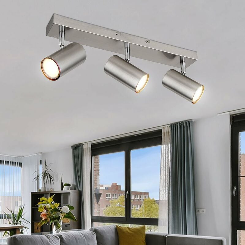 foto del prodotto plafoniera argento faretto soffitto 3 fiamme plafoniera soggiorno nichel con faretti mobili, metallo, 3xgu10, lxpxh 41x6x12 cm