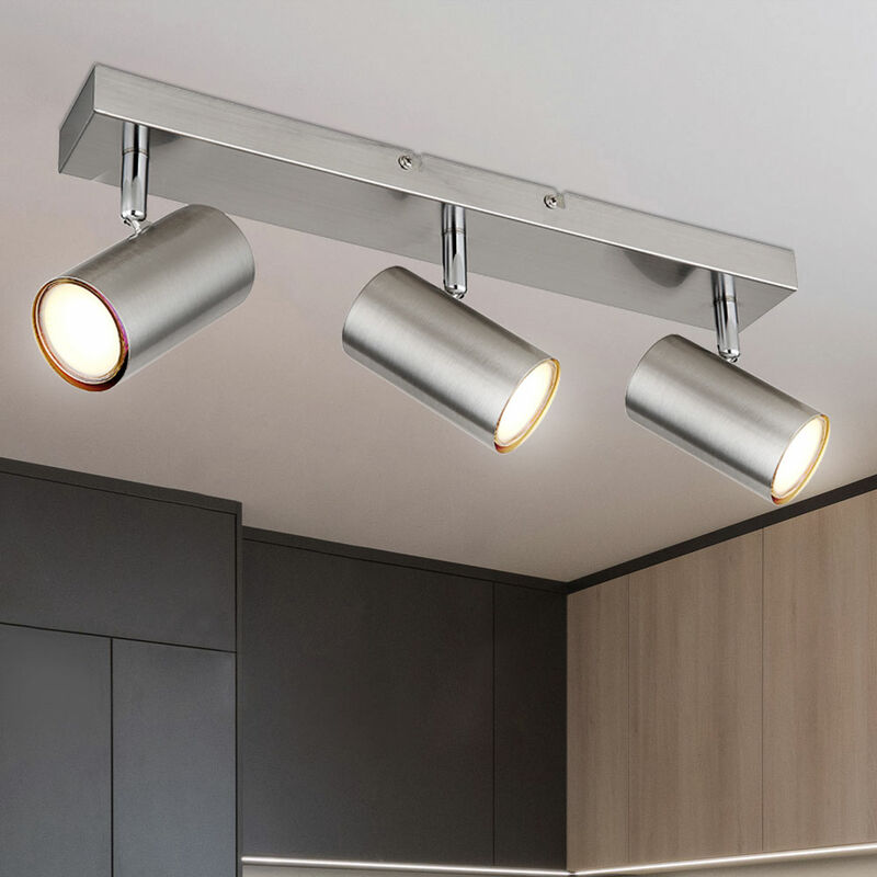 foto del prodotto plafoniera argento faretto soffitto 3 fiamme plafoniera soggiorno nichel con faretti mobili, metallo, 3xgu10, lxpxh 41x6x12 cm