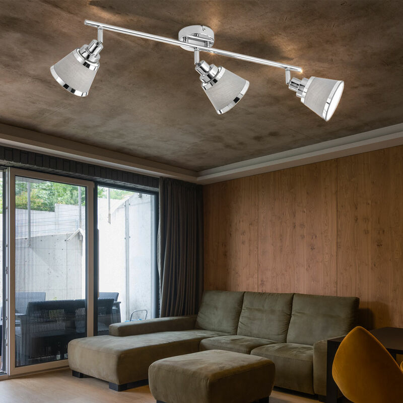 foto del prodotto plafoniera argento faretto soffitto 3 fiamme tondo tessuto plafoniera faretto soggiorno grigio, metallo tessuto, 3x e14, lxh 63 x 21,5
