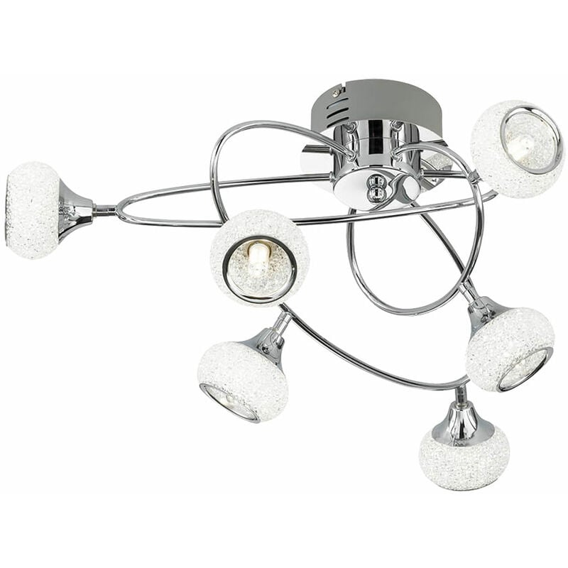 foto del prodotto plafoniera, argento plafoniera, 6 fiamme, paralumi in vetro curvato, camera da letto, metallo cromato, prese 6x g9, pxh 57x28 cm wofi 9390.06.01.7000