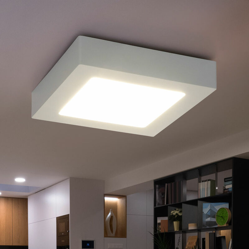 foto del prodotto plafoniera bianca a pannello da parete plafoniera quadrata da soffitto a pannello, led 18w 1600lm bianco caldo, lxpxh 22,7x22,7x3,5