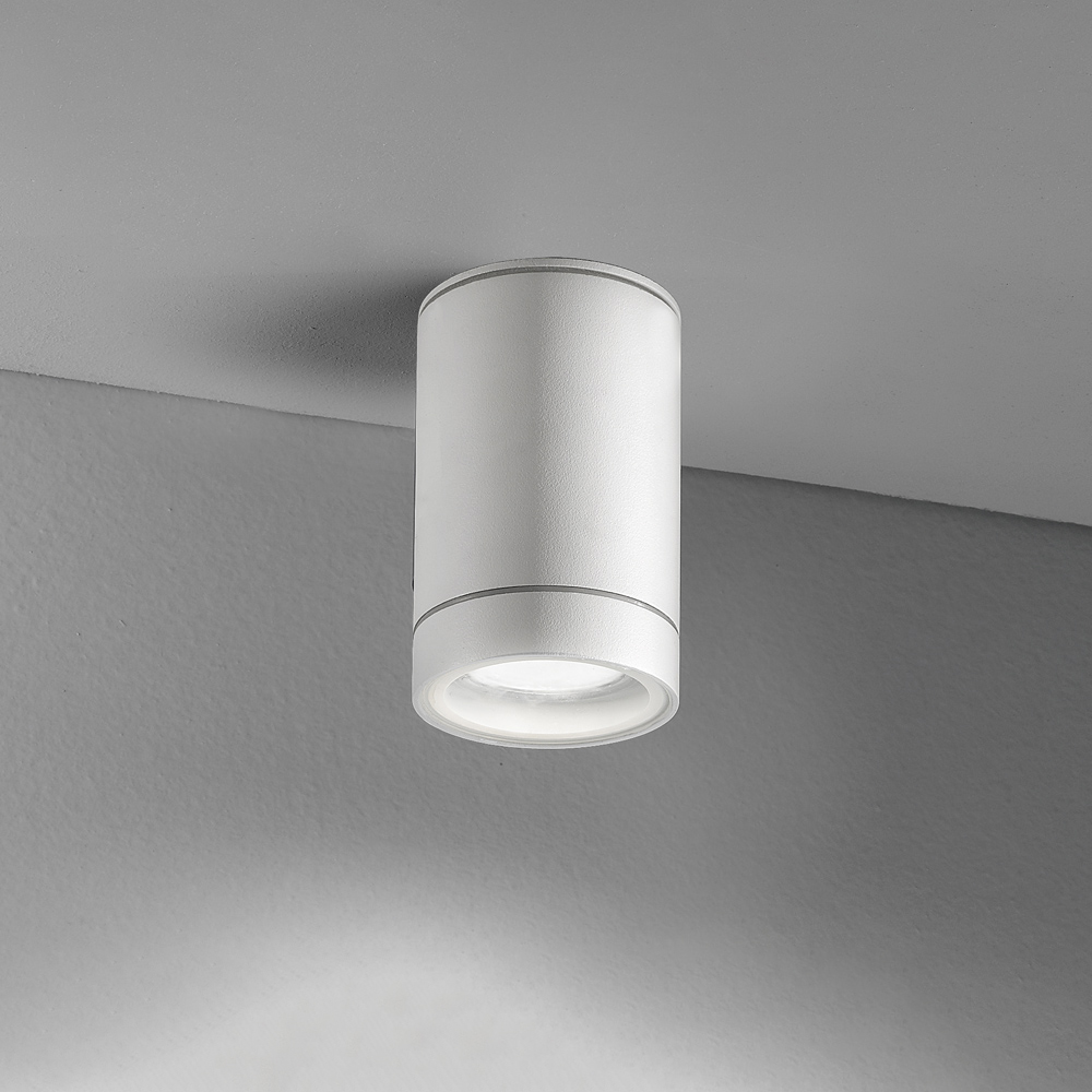 foto del prodotto plafoniera cilindrica esterno moderno pendo metallo bianco vetro 1 luce gu10