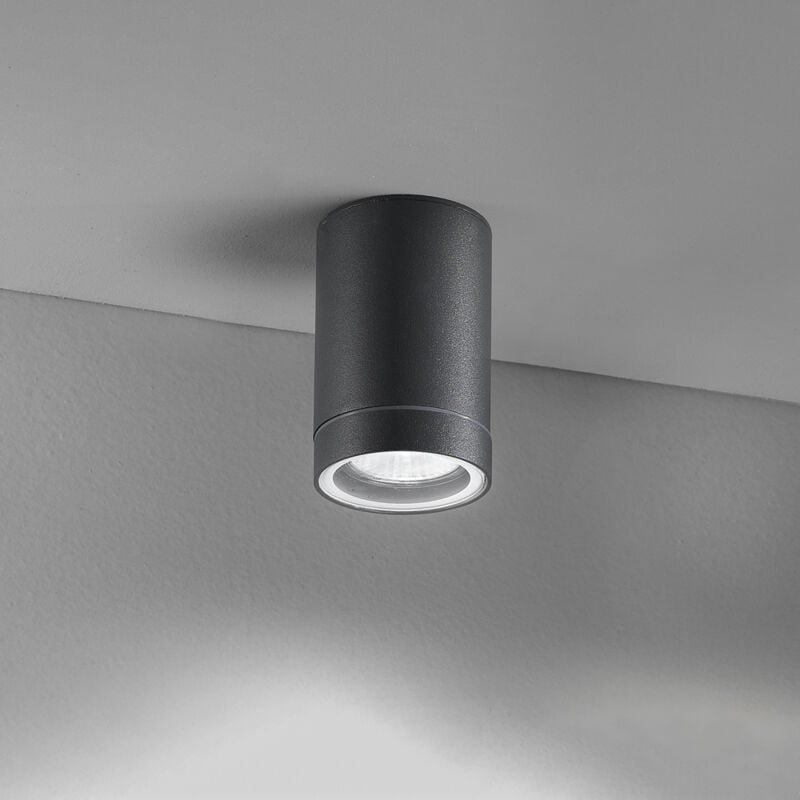 foto del prodotto plafoniera cilindrica esterno moderno pendo metallo grigio vetro 1 luce gu10