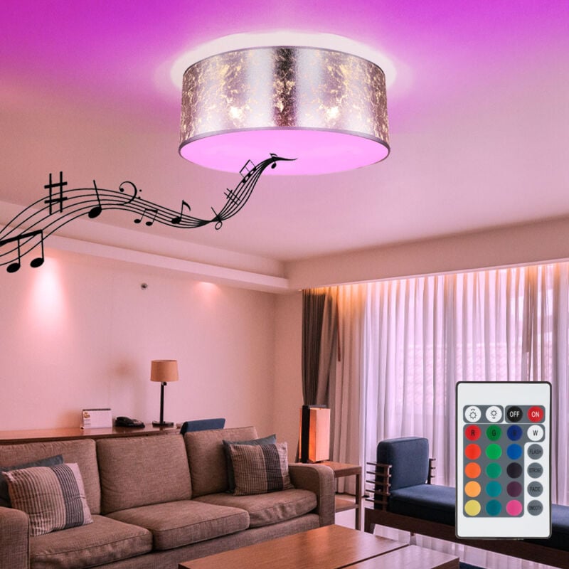 foto del prodotto plafoniera con altoparlante bluetooth 40 cm lampada da camera da letto argento plafoniera soggiorno, telecomando dimmerabile, 3x led rgb 8,5w 806lm