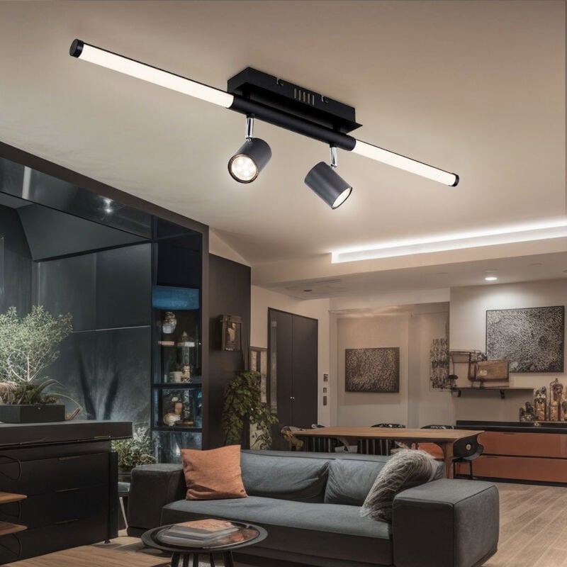 foto del prodotto plafoniera con faretti orientabili spot light lampada da soffitto nera luce soggiorno, grafite opale, 2x gu10, 1x led 10w 690lm bianco caldo, l 80,4