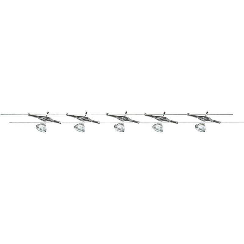 foto del prodotto plafoniera contemp cavo acciaio cromo policarbonato argento 5 luci gu5.3 5x5w
