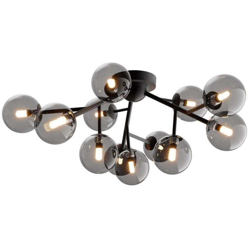 foto del prodotto plafoniera contemporanea dallas metallo nero 12 luci diffusori vetro nero specchiato