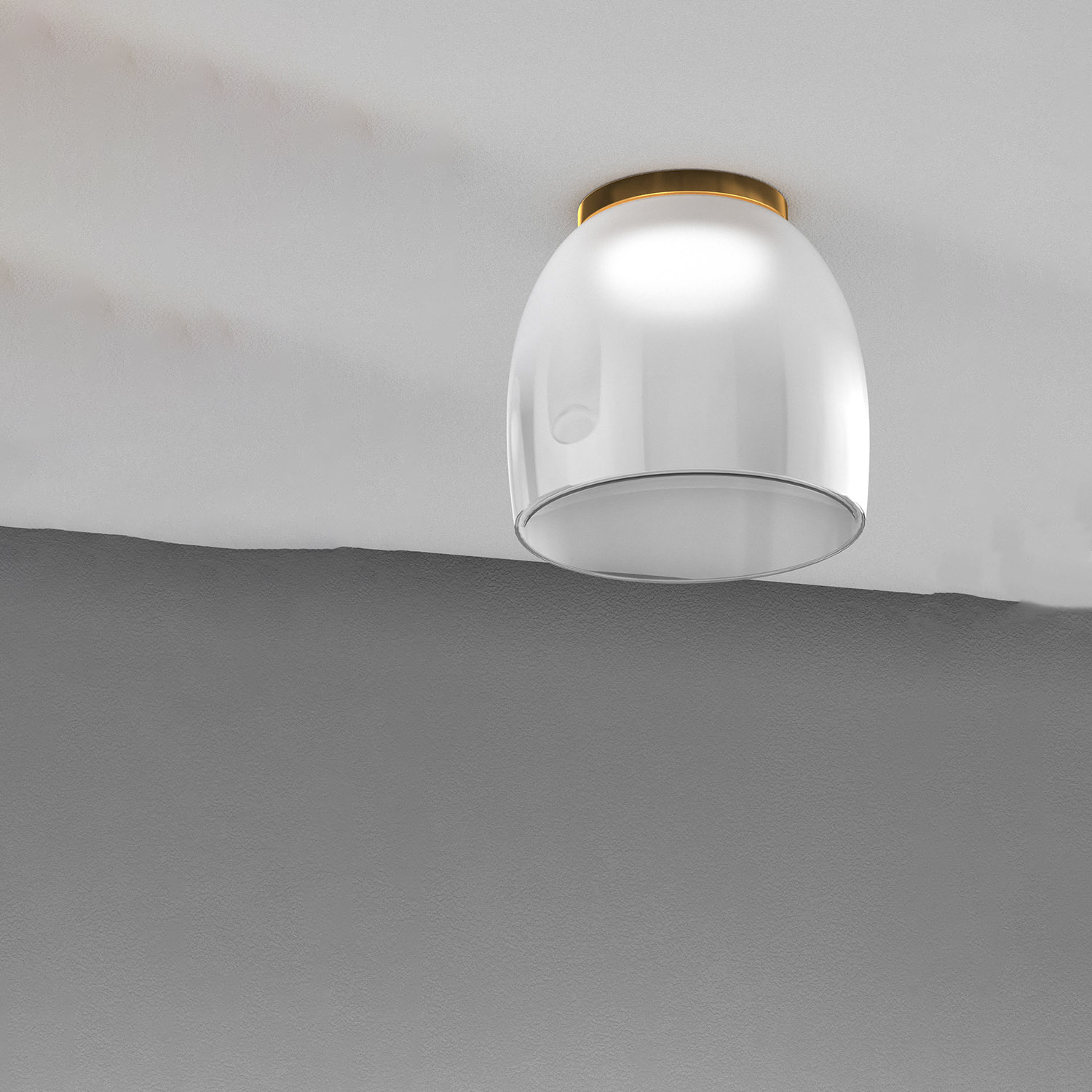 foto del prodotto plafoniera contemporanea drum metallo oro vetro bianco 1 luce led 16w calda