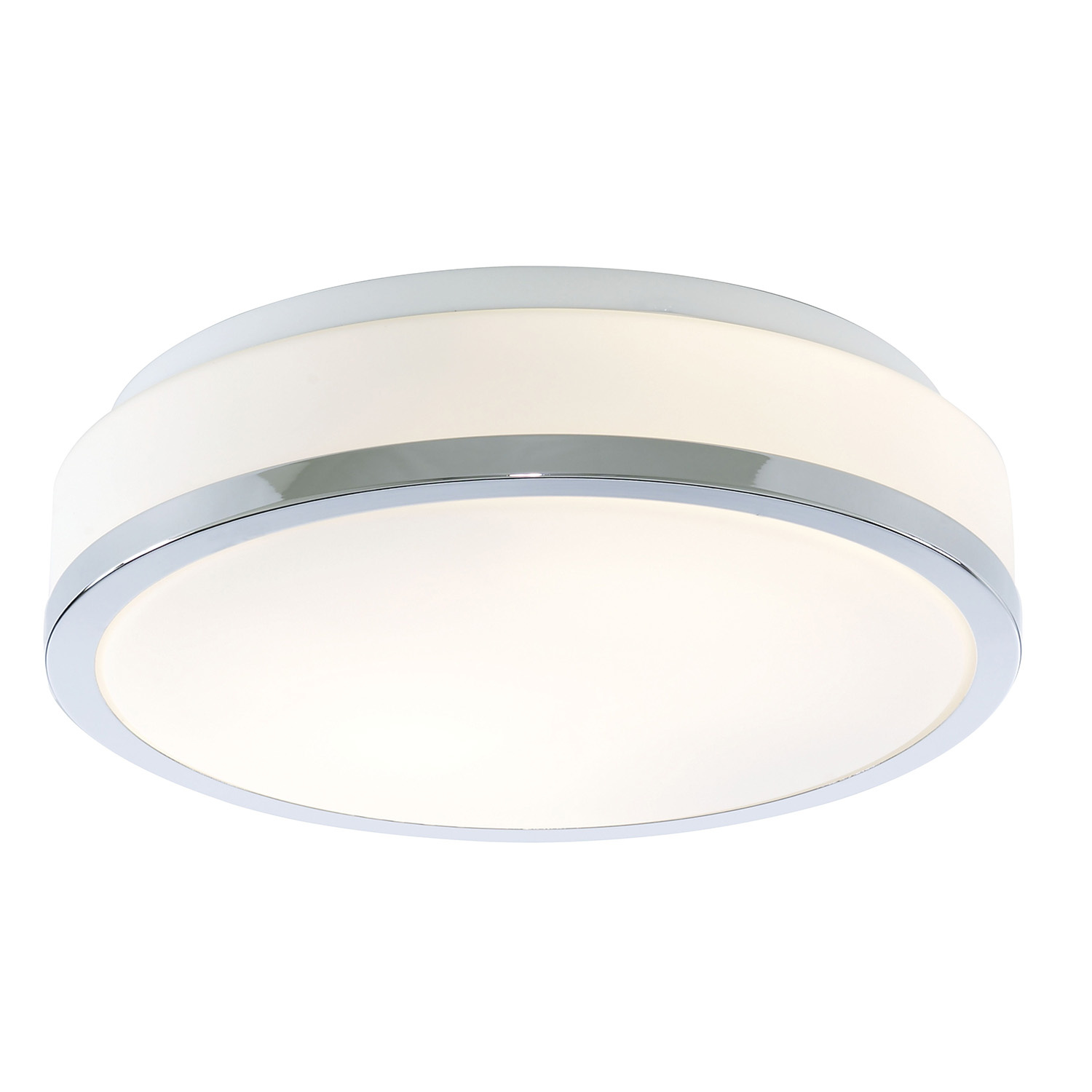 foto del prodotto plafoniera contemporanea formaggio acciaio cromo vetro bianco 1 luce e27 28cm