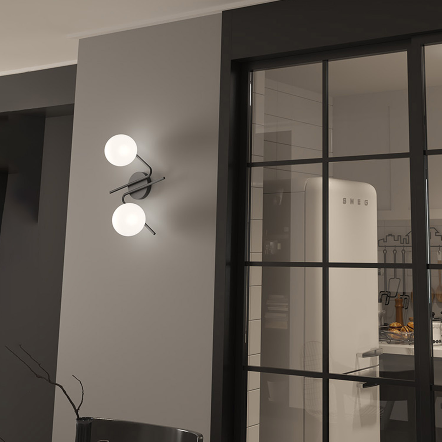 foto del prodotto plafoniera contemporanea holly metallo nero vetro bianco 2 luci e27