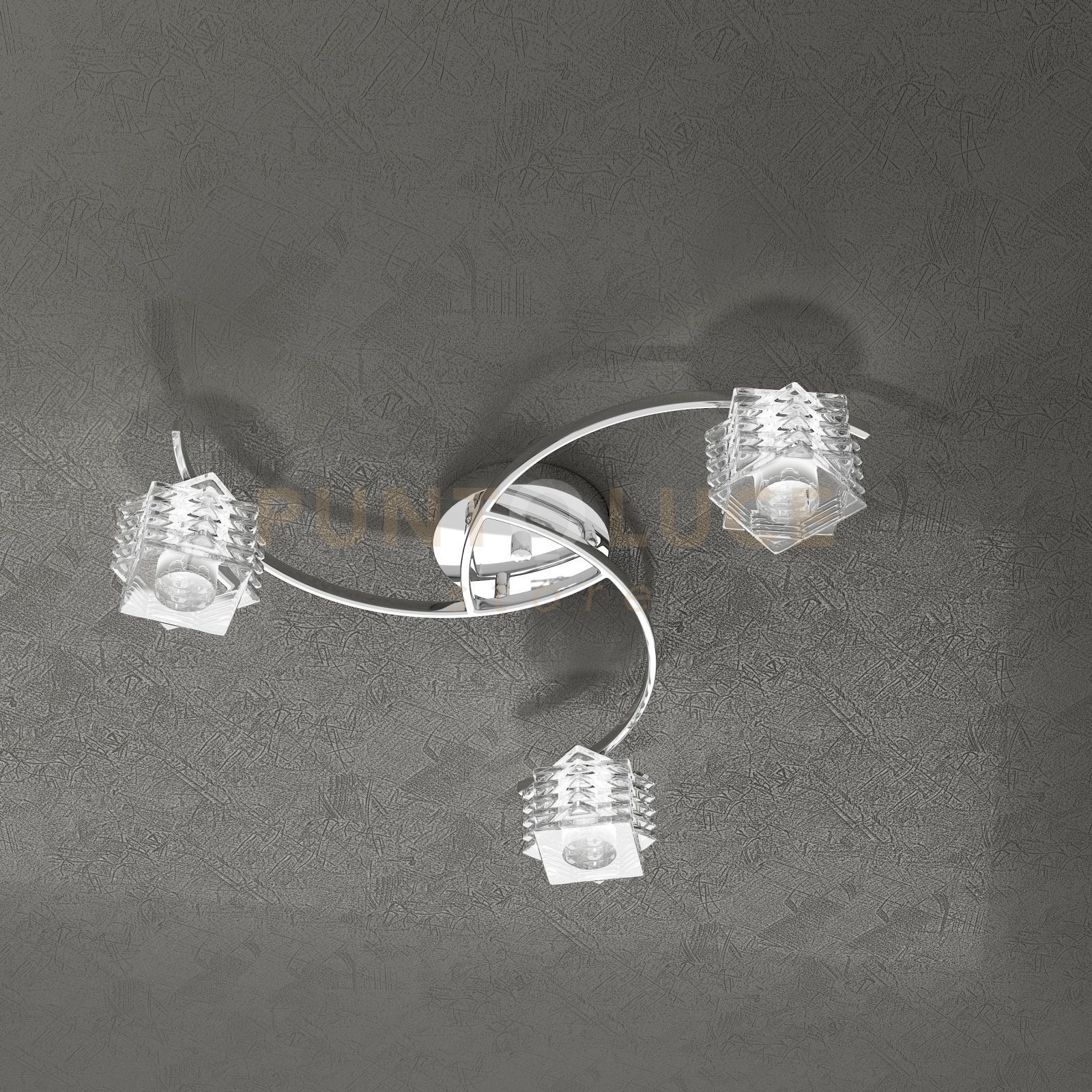 foto del prodotto plafoniera contemporanea rubik metallo cromo diffusore cristallo 3 luci g9
