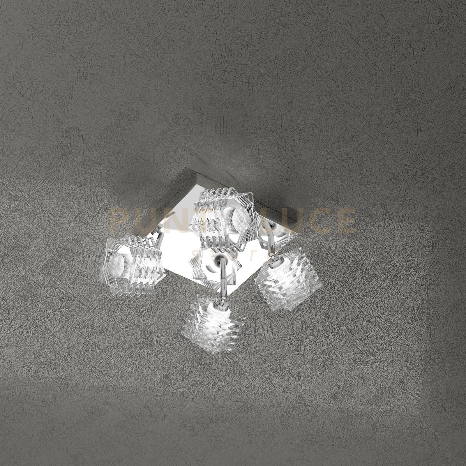 foto del prodotto plafoniera contemporanea rubik metallo cromo diffusore cristallo 4 luci g9