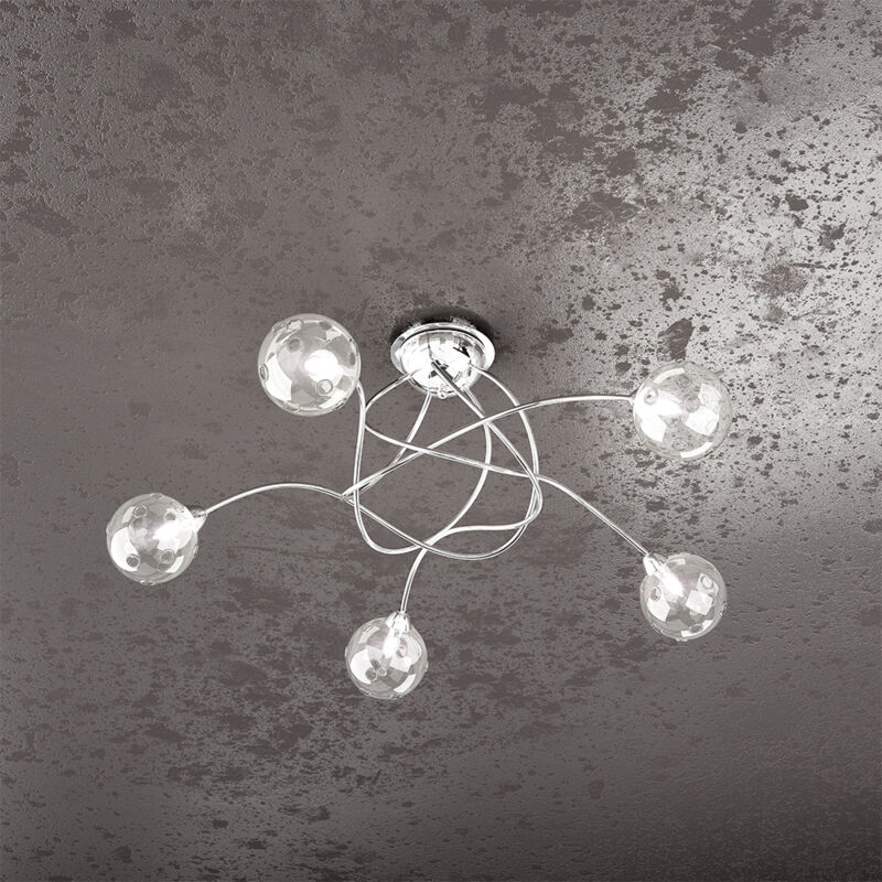 foto del prodotto plafoniera contemporanea super ball metallo cromo vetro pirex 5 luci g9