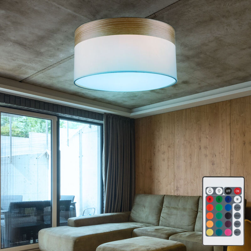 foto del prodotto plafoniera corridoio paralume in tessuto legno beige remote control in set incl. lampadina led rgb