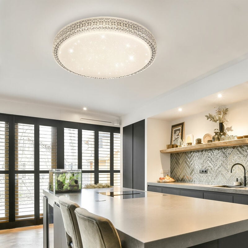 foto del prodotto plafoniera cristallo lampada rotonda lampada da soffitto soggiorno, decorazione cristallo cct effetto cielo stellato, metallo trasparente bianco