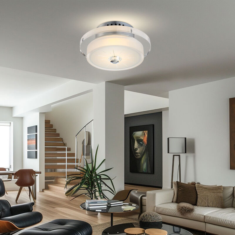 foto del prodotto plafoniera cromata da cucina lampada da soffitto rotonda a led in vetro per corridoio, 9w 710lm bianco caldo, dxh 20 x 10,5 cm